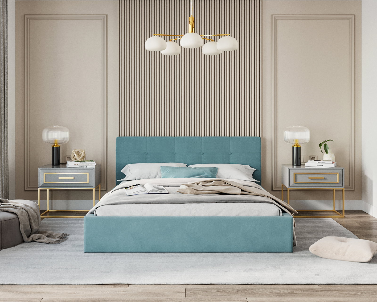 Čalúnená posteľ RINO 180x200 cm s roštom tyrkysová