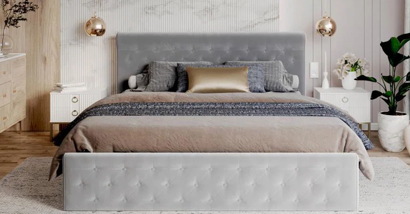 Čalouněná postel CHICAGO TRINITY 140x200 s kovovým zdvižným roštem SVĚTLE ŠEDÁ