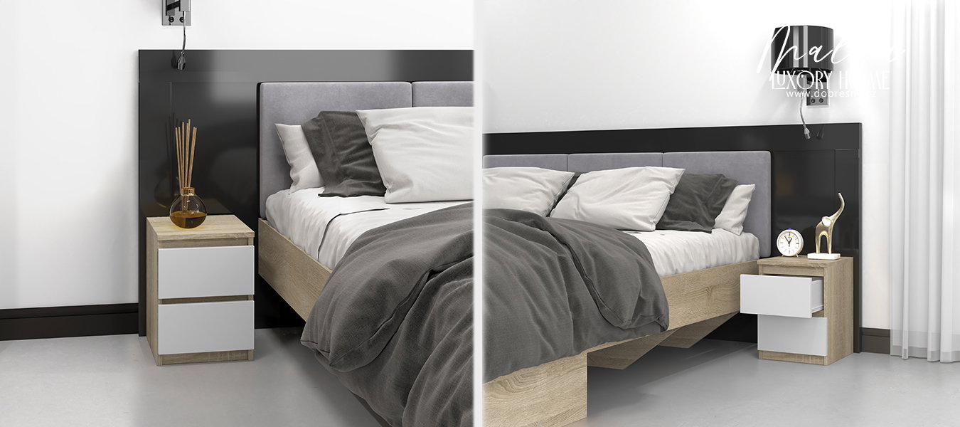 Nočný stolík MALWA M2 s 2 zásuvkami DUB SONOMA/BIELA