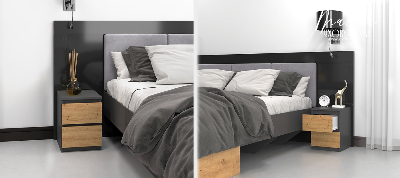 Nočný stolík MALWA M2 s 2 zásuvkami DUB ARTISAN/ŠEDÁ