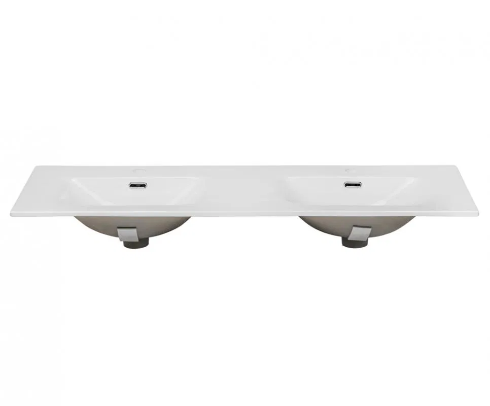 Dvojité keramické zápustné umyvadlo 120 cm, bílá