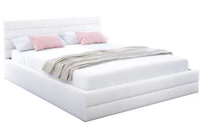 Luxusní manželská postel TOPAZ bílá 140x200 z eko kůže s kovovým roštem