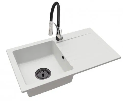 Granitový dřez LEON + baterie NEXO chrom. černá/bílá 43,7 x 75,2 x 16,1cm