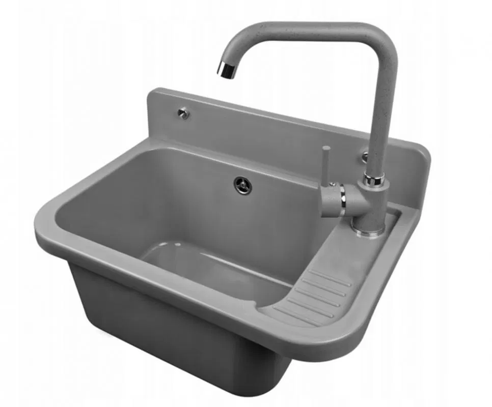 Plastový dřez Vigo s baterii STEEL šedý 50 x 34 x 31cm