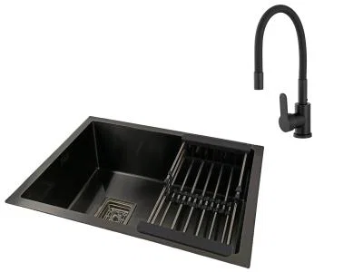 Ocelový dřez OLAF + baterie FLEX černá 60,2 x 45 x 20cm