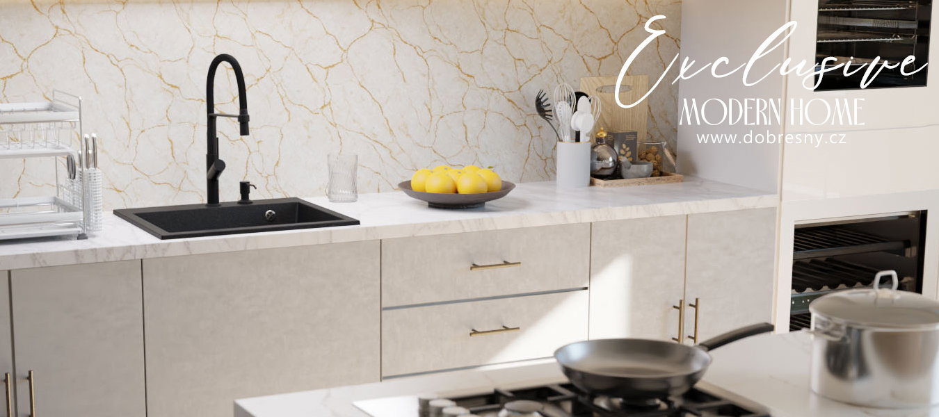 Granitový drez Exclusive 55 biely + čierny sifón 58 x 49 x 20,5cm