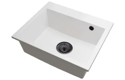Granitový dřez Exclusive 55 bílý + černý sifon 58 x 49 x 20,5cm
