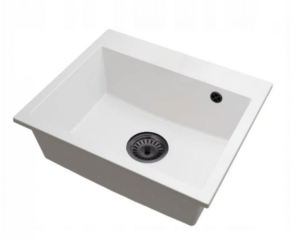 Granitový dřez Exclusive 55 bílý + černý sifon 80 x 48 x 20,5cm
