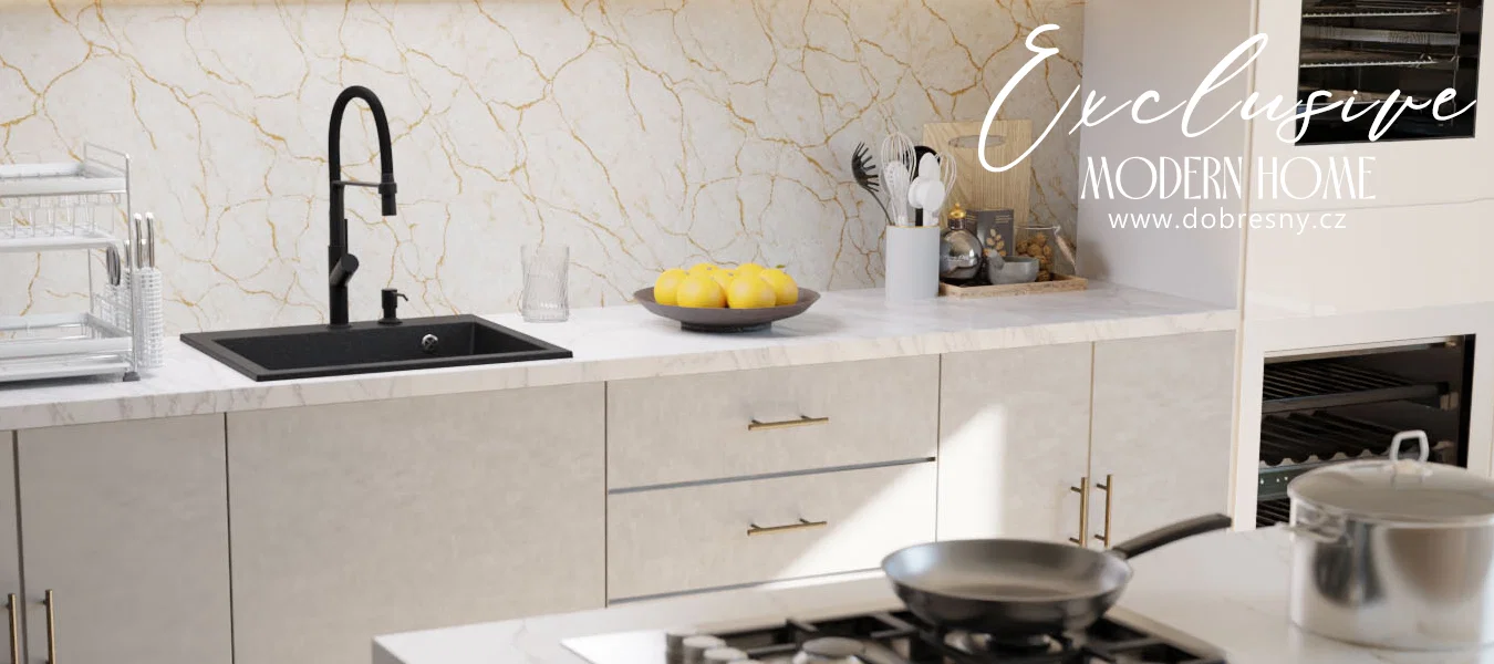Granitový dřez Exclusive 55 černý/zlatý +zlatý sifon 58 x 49 x 20,5cm