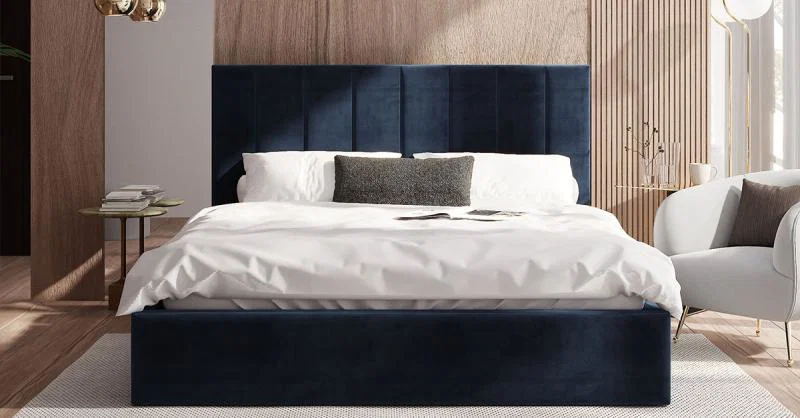 Čalouněná postel COLORADO 160x200 s kovovým zdvižným roštem TMAVĚ MODRÁ PARIS