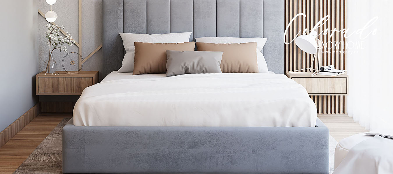 Čalúnená posteľ COLORADO 160x200 s kovovým zdvižným roštom ŠEDÁ