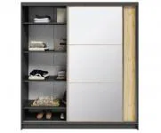 Šatní skříň DENVE 200x218x60,3 cm dub craft/šedá se zrcadlem
