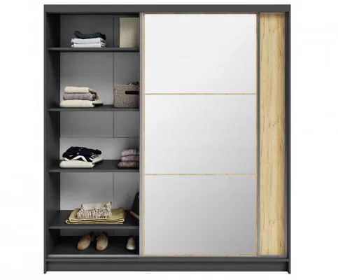 Šatní skříň DENVE 200x218x60,3 cm dub craft/šedá se zrcadlem