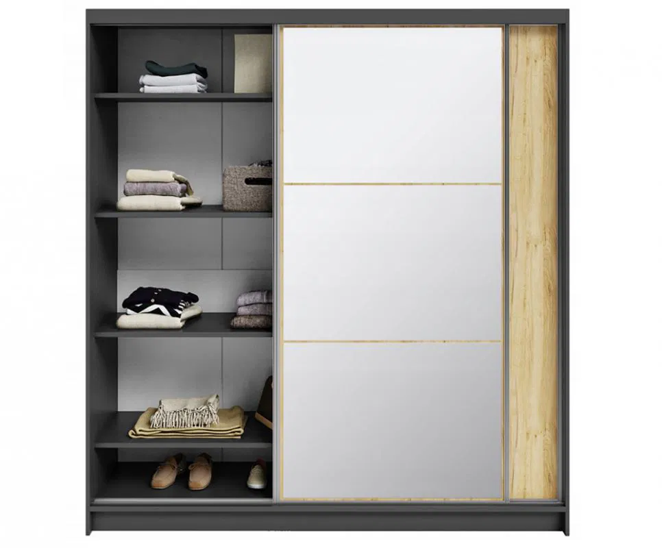 Šatní skříň DENVE 200x218x60,3 cm dub craft/šedá se zrcadlem