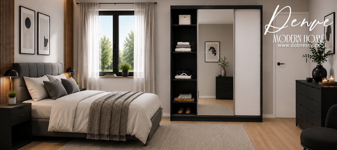 Šatníková skriňa DENVE 160x218x60,3 cm biela/sivá so zrkadlom