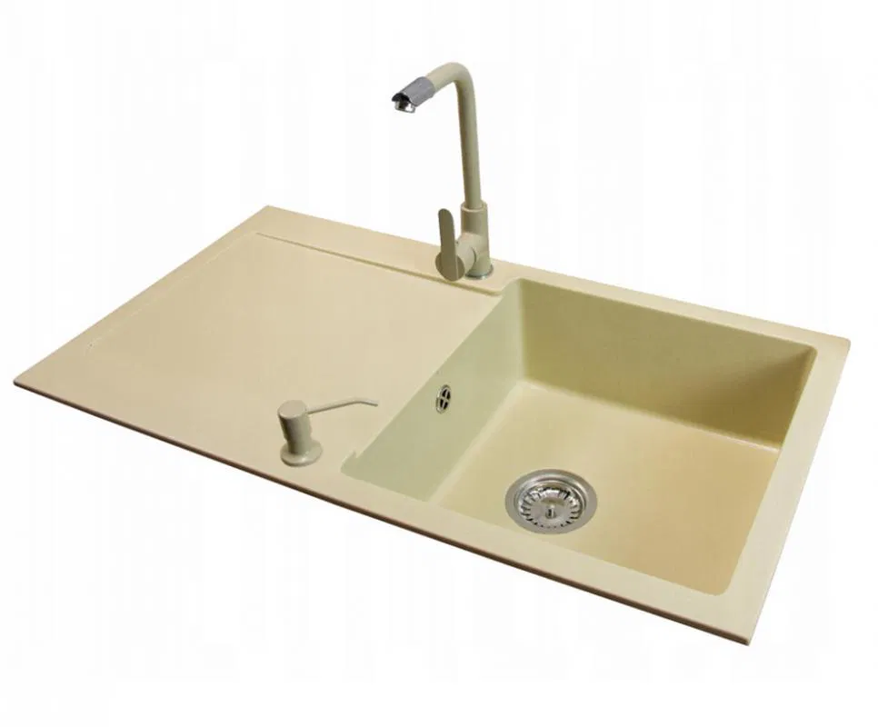 Granitový dřez ALEX BÉŽOVÝ + baterie MOVE + dávkovač 90 x 50 x 19cm