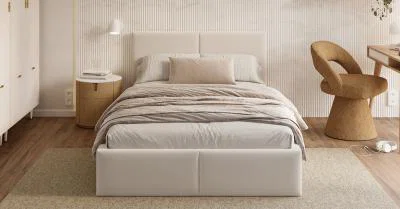 Čalouněná postel FRESIA 90x200 s kovovým zdvižným roštem BÍLÁ TRINITY