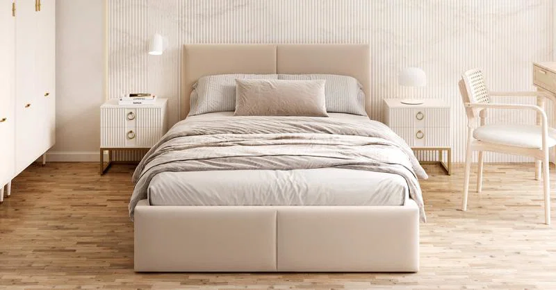 Čalouněná postel FRESIA 90x200 s kovovým zdvižným roštem KRÉMOVÁ TRINITY