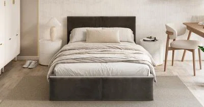 Čalouněná postel FRESIA 90x200 s kovovým zdvižným roštem GRAFIT TRINITY