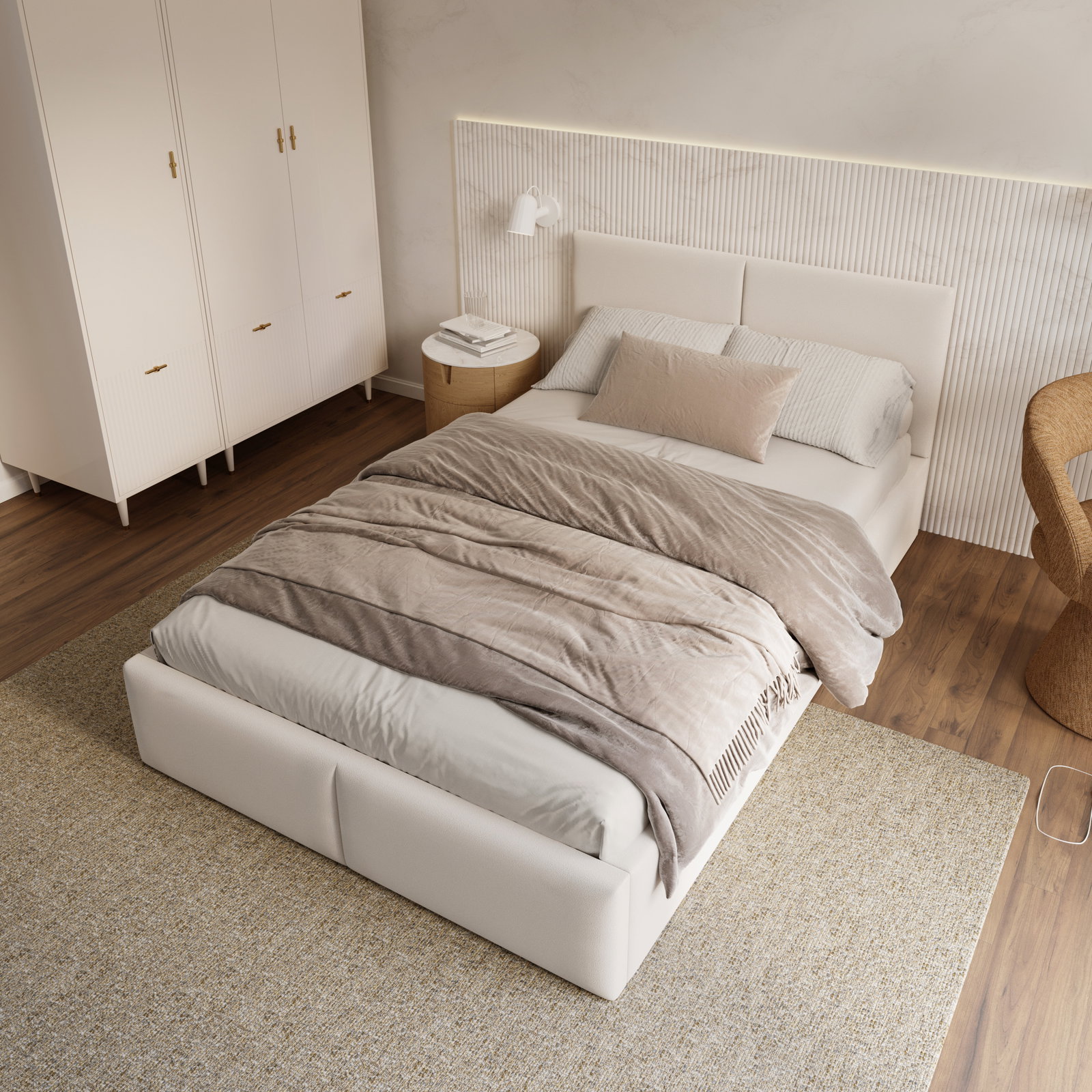 Čalúnená posteľ FRESIA 120x200 s kovovým zdvižným roštom BIELA