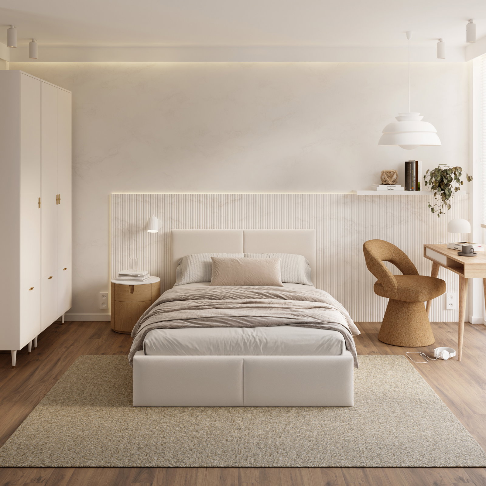 Čalúnená posteľ FRESIA 120x200 s kovovým zdvižným roštom BIELA