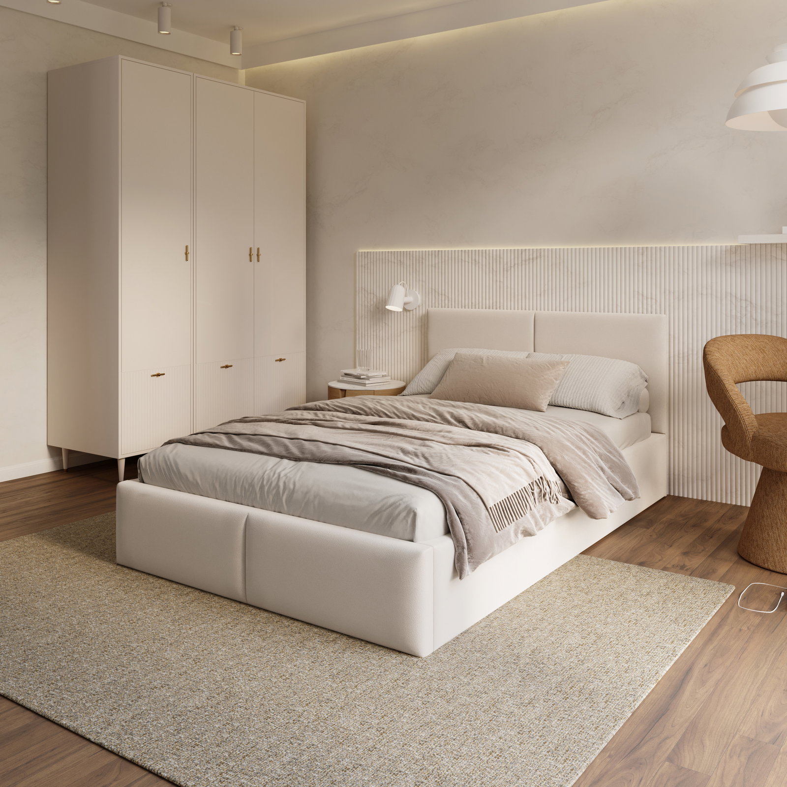 Čalúnená posteľ FRESIA 120x200 s kovovým zdvižným roštom BIELA