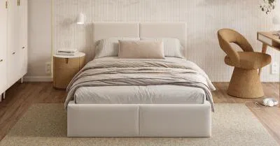 Čalouněná postel FRESIA 120x200 s kovovým zdvižným roštem BÍLÁ TRINITY