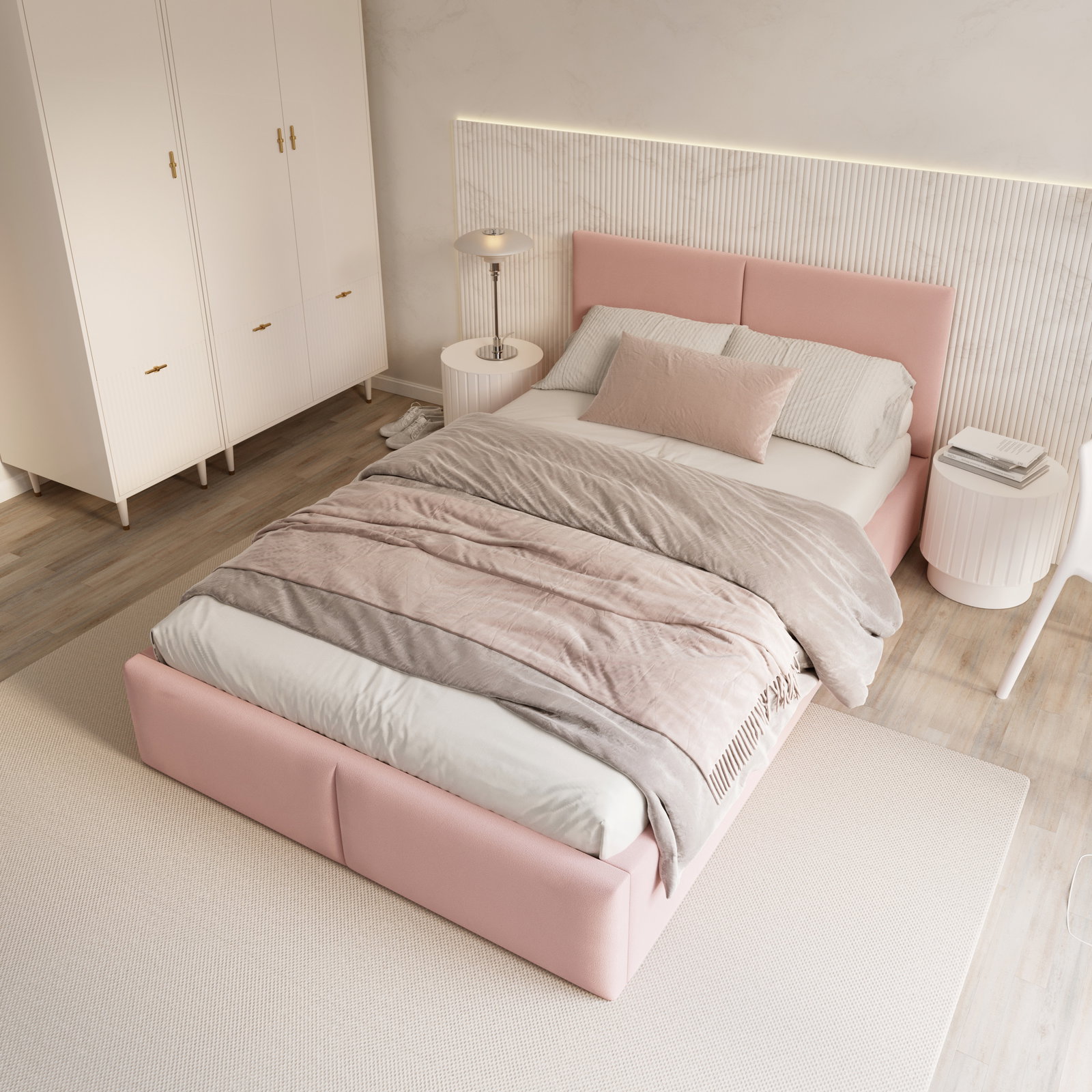 Čalúnená posteľ FRESIA 120x200 s kovovým zdvižným roštom RUŽOVÁ