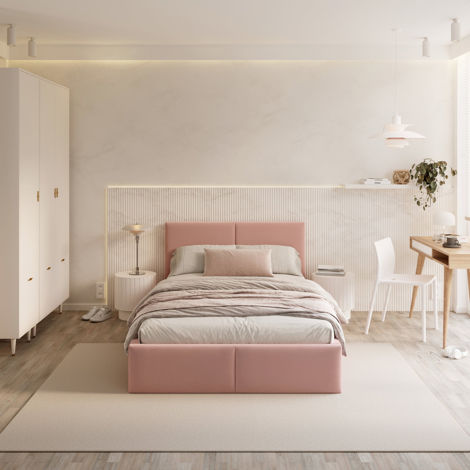 Čalúnená posteľ FRESIA 120x200 s kovovým zdvižným roštom RUŽOVÁ