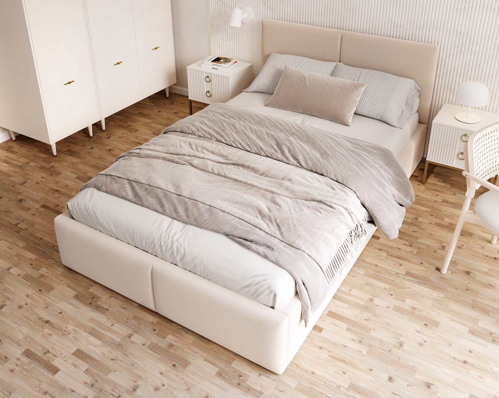 Čalúnená posteľ FRESIA 120x200 s kovovým zdvižným roštom krémová