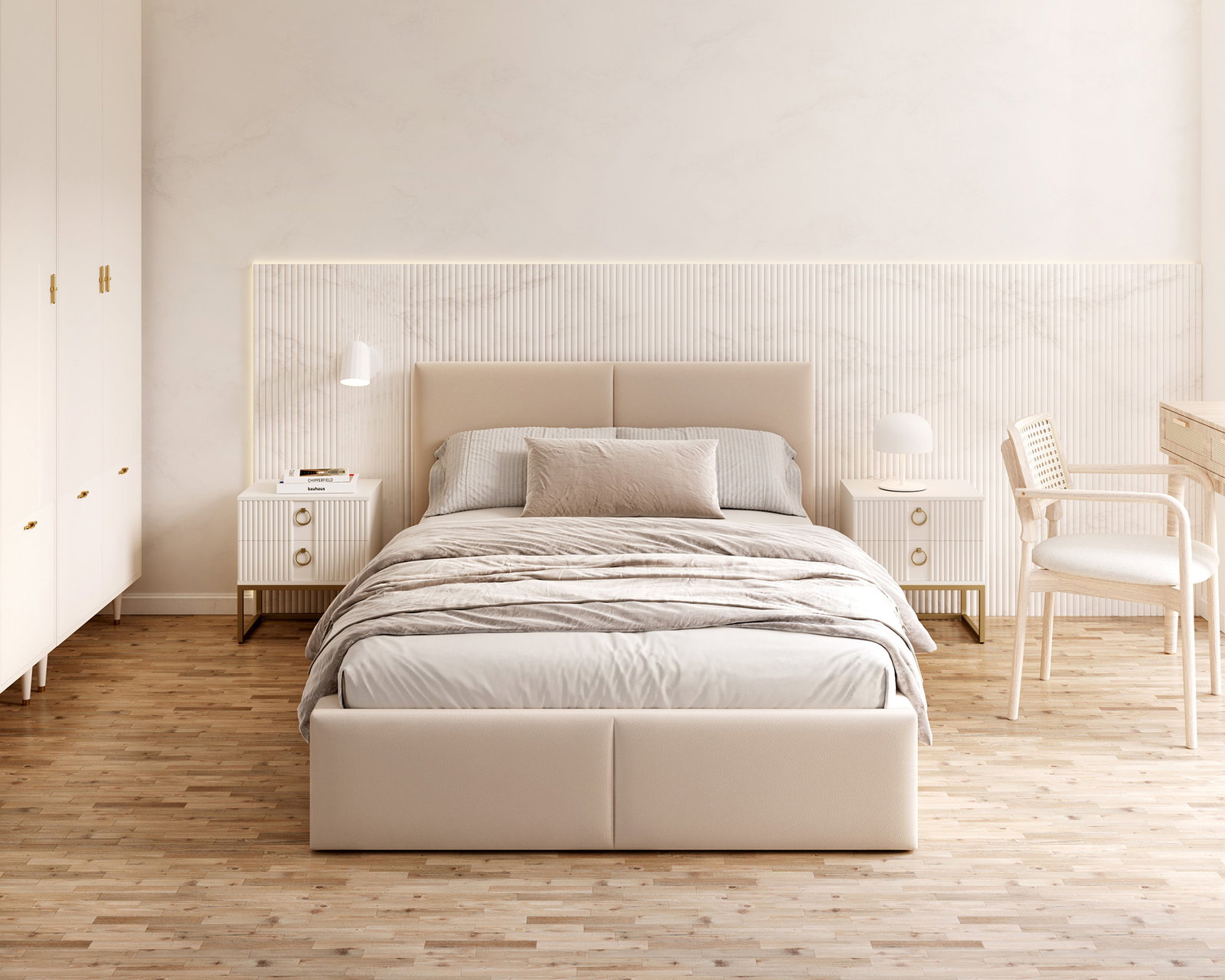 Čalúnená posteľ FRESIA 120x200 s kovovým zdvižným roštom krémová