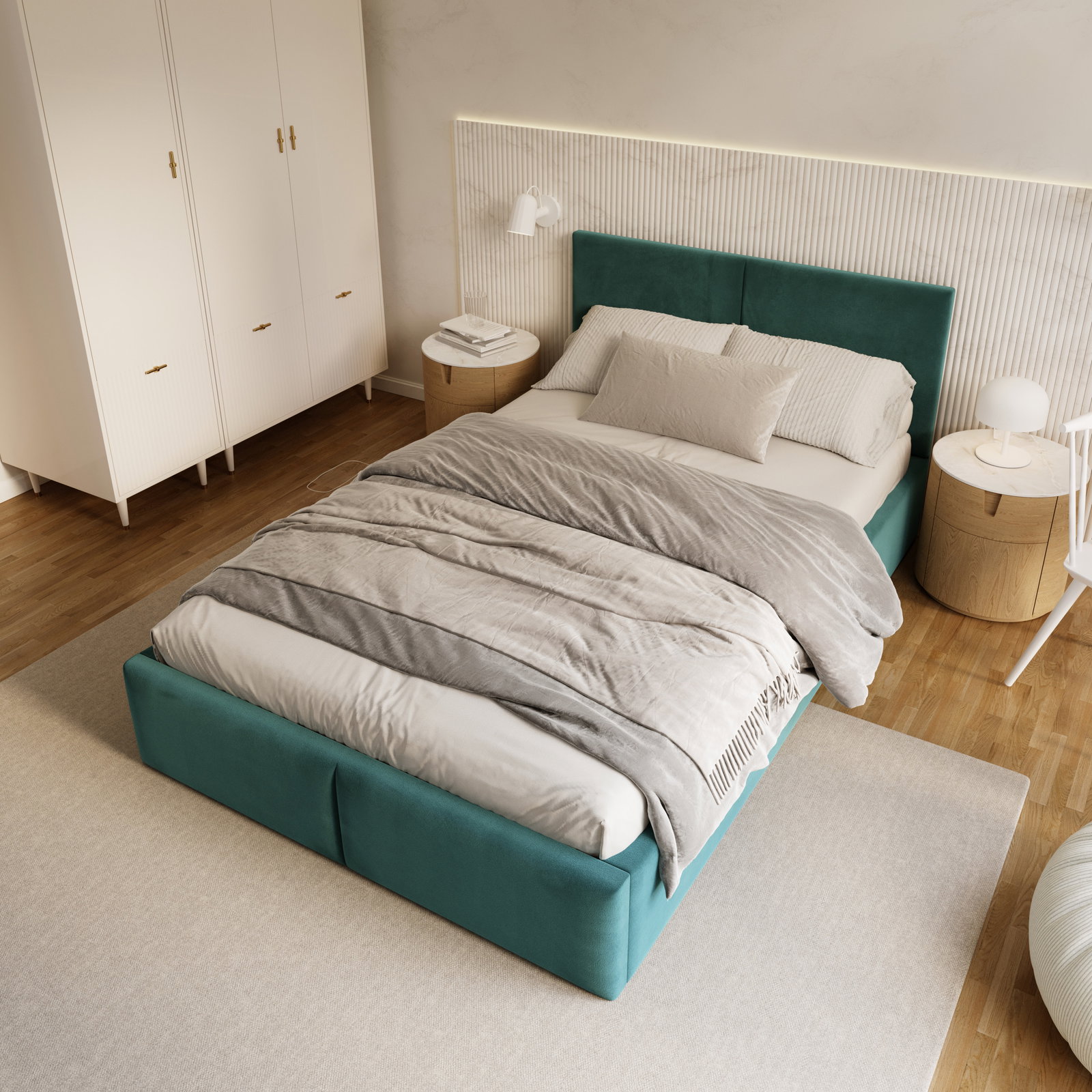 Čalúnená posteľ FRESIA 120x200 s kovovým zdvižným roštom TYRKYSOVÁ