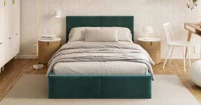 Čalouněná postel FRESIA 120x200 s kovovým zdvižným roštem TYRKYSOVÁ TRINITY