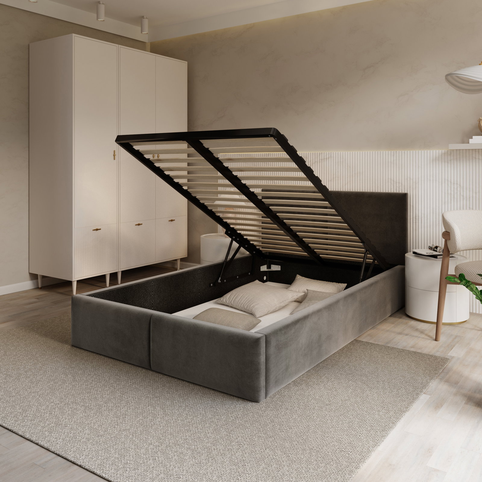 Čalúnená posteľ FRESIA 120x200 s kovovým zdvižným roštom GRAFIT