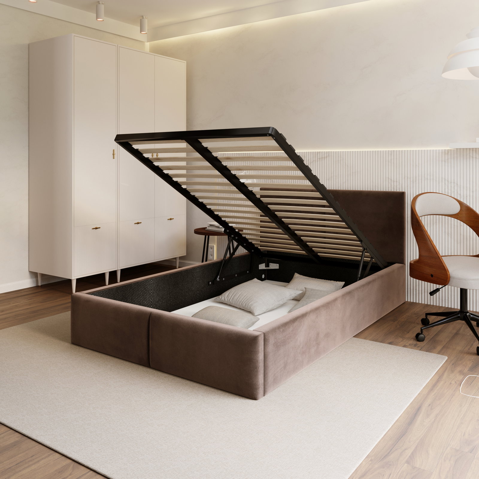 Čalúnená posteľ FRESIA 120x200 s kovovým zdvižným roštom HNEDÁ