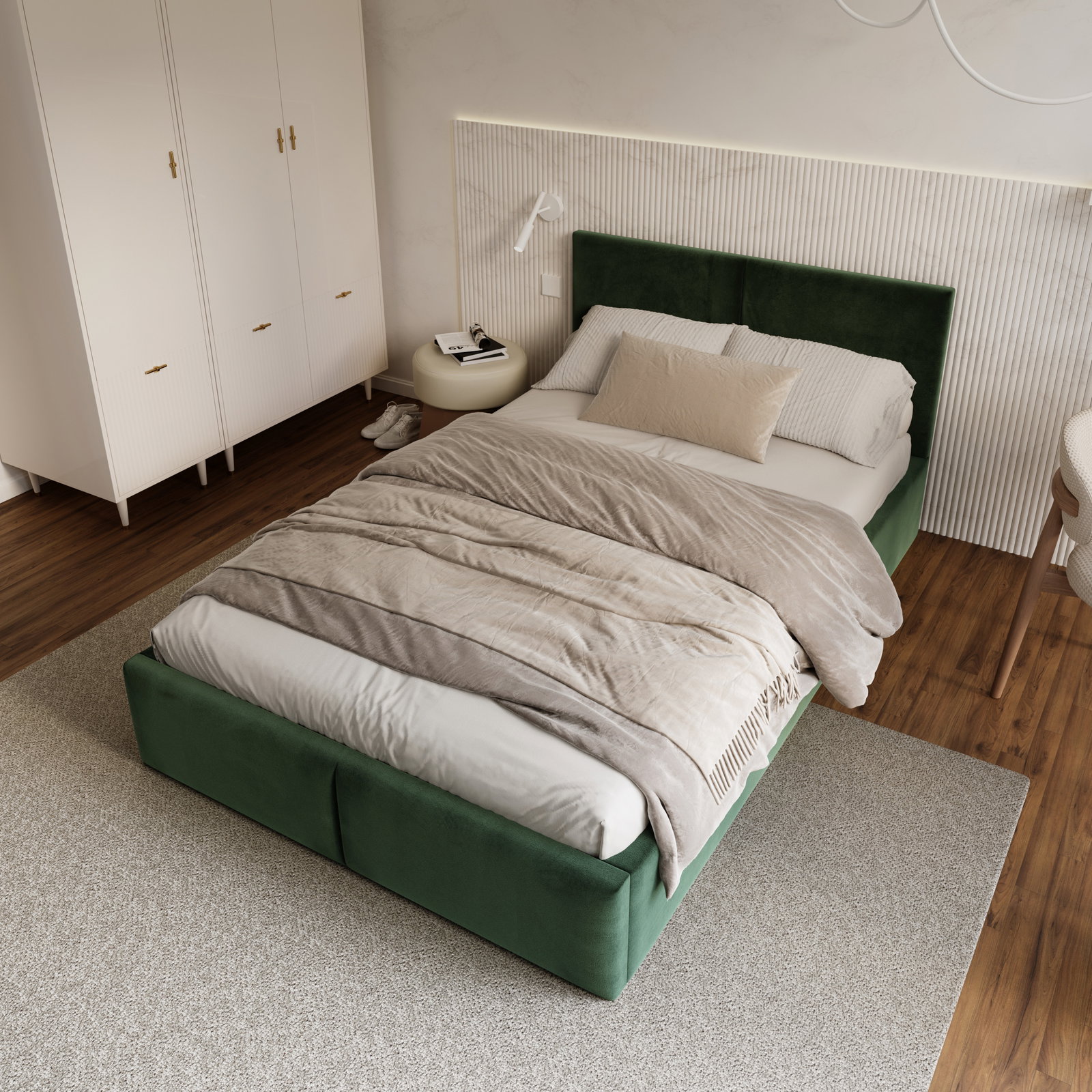 Čalúnená posteľ FRESIA 120x200 s kovovým zdvižným roštom ZELENÁ