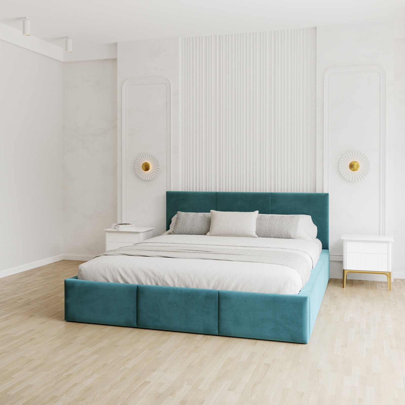 Čalúnená posteľ FRESIA 140x200 s kovovým zdvižným roštom TYRKYSOVÁ