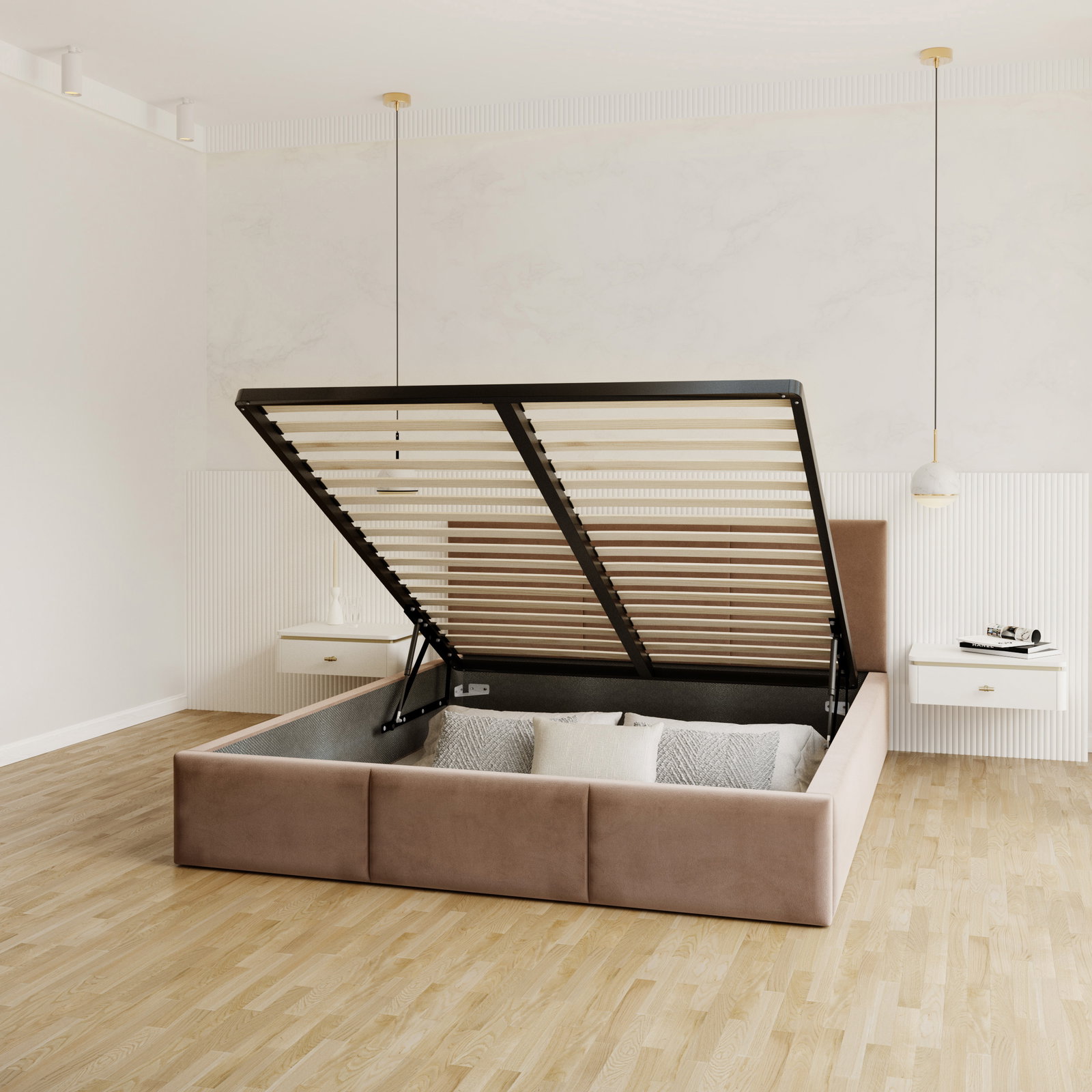 Čalúnená posteľ FRESIA 140x200 s kovovým zdvižným roštom HNEDÁ