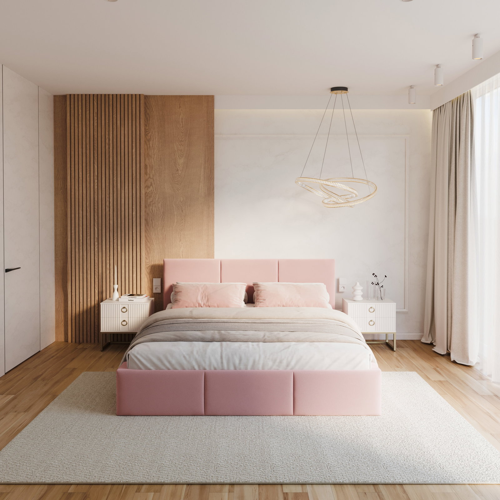 Čalúnená posteľ FRESIA 160x200 s kovovým zdvižným roštom RUŽOVÁ