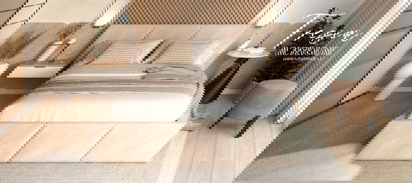 Čalúnená posteľ FRESIA 160x200 s kovovým zdvižným roštom krémová