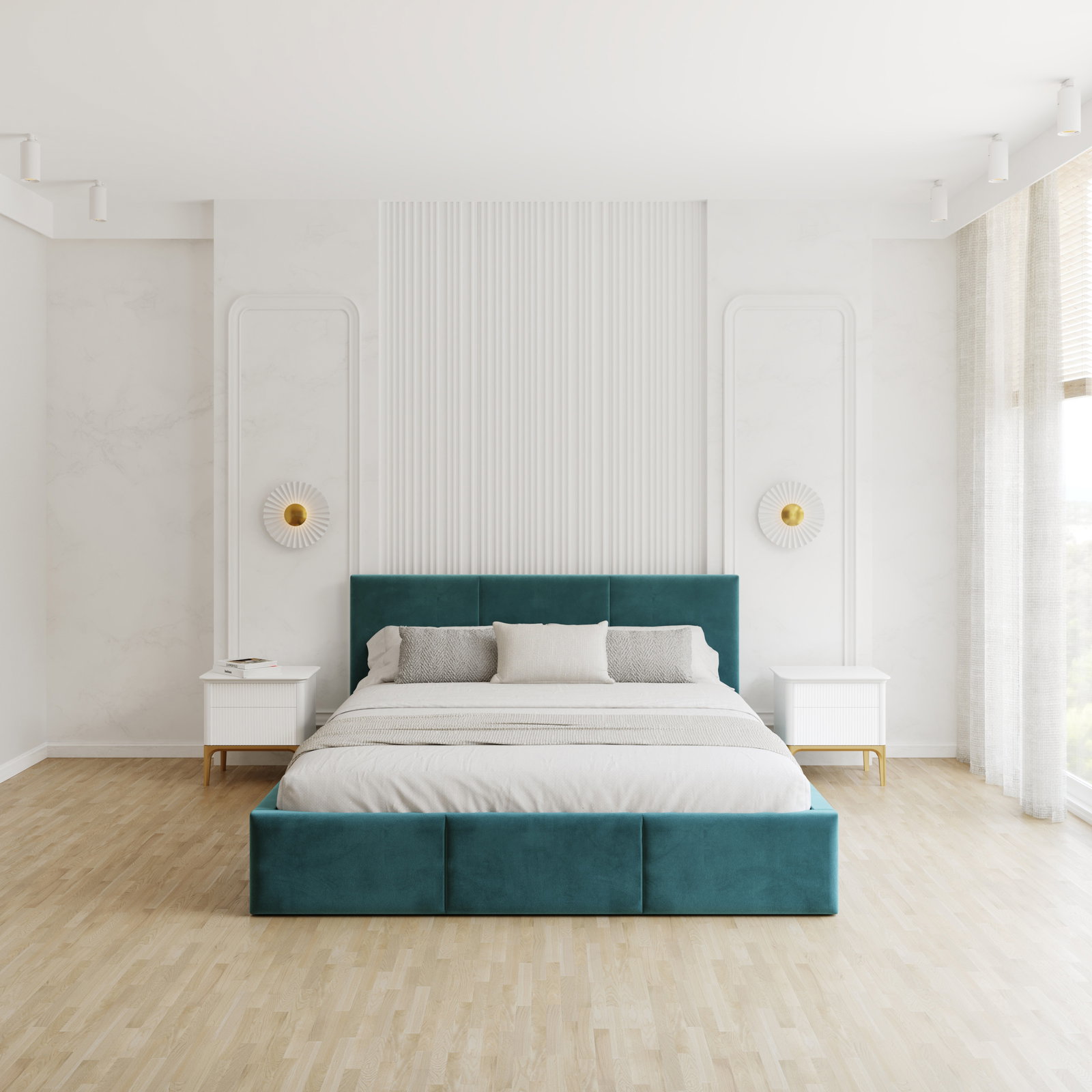 Čalúnená posteľ FRESIA 160x200 s kovovým zdvižným roštom TYRKYSOVÁ