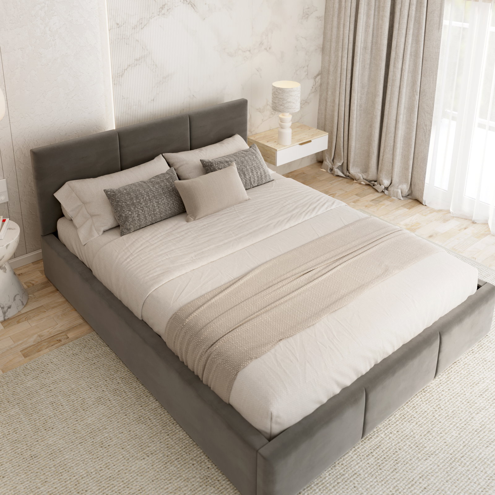 Čalúnená posteľ FRESIA 160x200 s kovovým zdvižným roštom GRAFIT