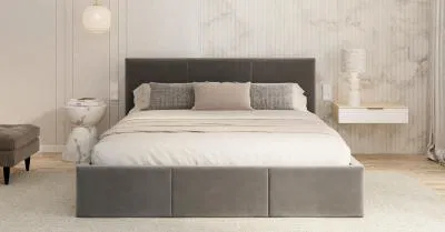 Čalouněná postel FRESIA 160x200 s kovovým zdvižným roštem GRAFIT TRINITY