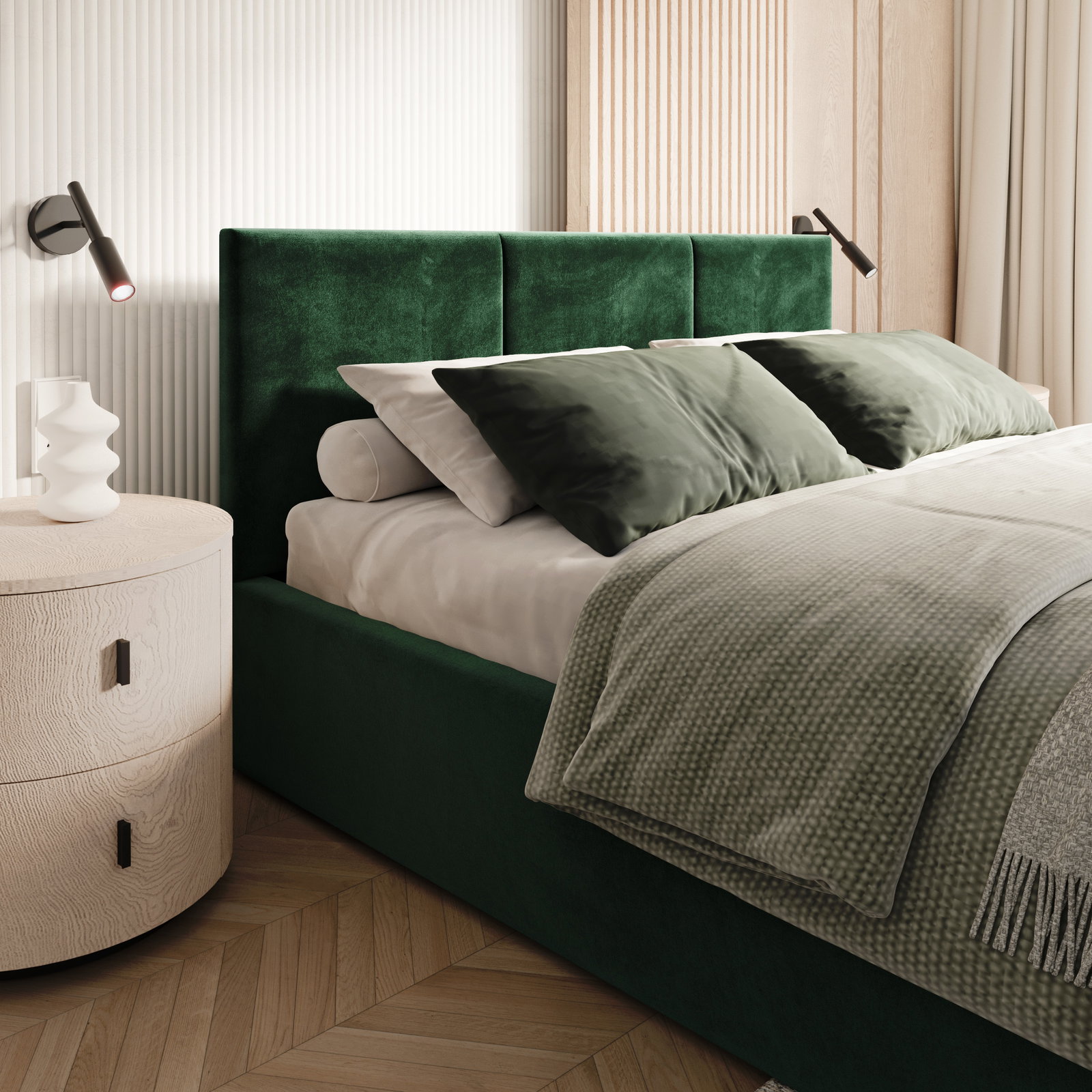 Čalúnená posteľ FRESIA 160x200 s kovovým zdvižným roštom ZELENÁ