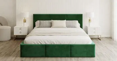 Čalouněná postel FRESIA 160x200 s kovovým zdvižným roštem ZELENÁ TRINITY