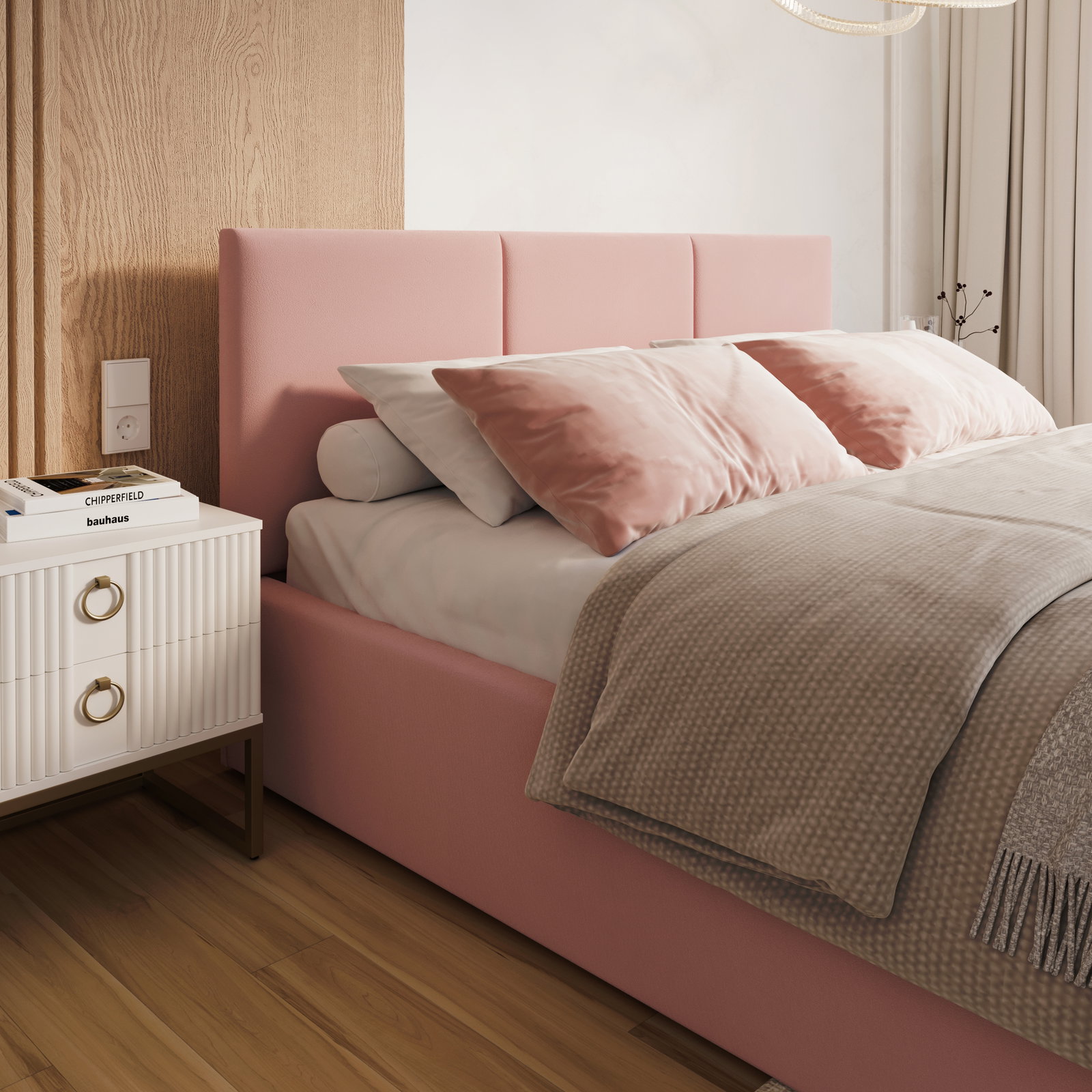 Čalúnená posteľ FRESIA 180x200 s kovovým zdvižným roštom RUŽOVÁ