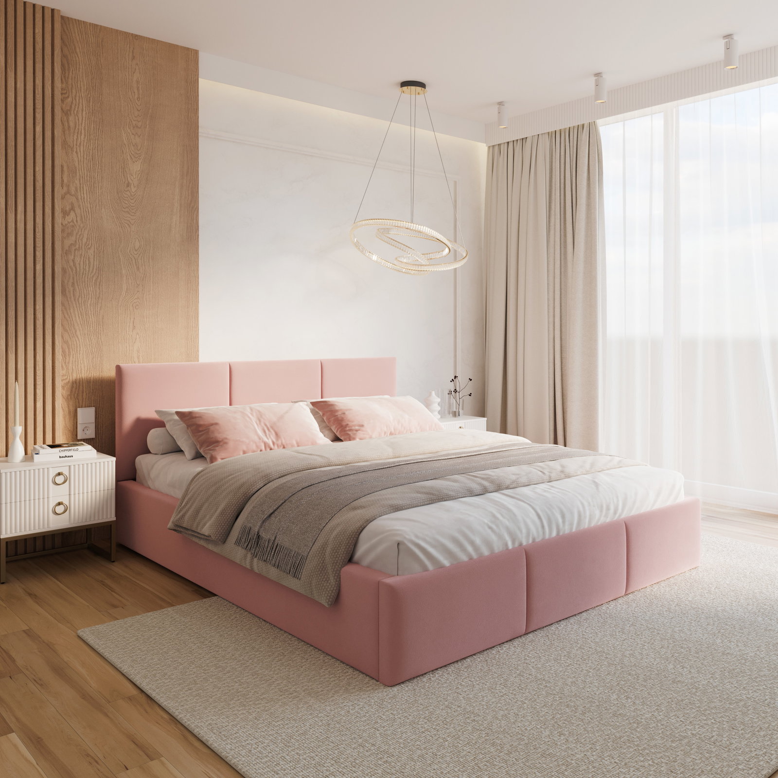 Čalúnená posteľ FRESIA 180x200 s kovovým zdvižným roštom RUŽOVÁ