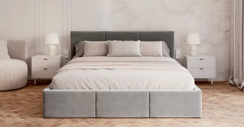 Čalouněná postel FRESIA 180x200 s kovovým zdvižným roštem ŠEDÁ TRINITY