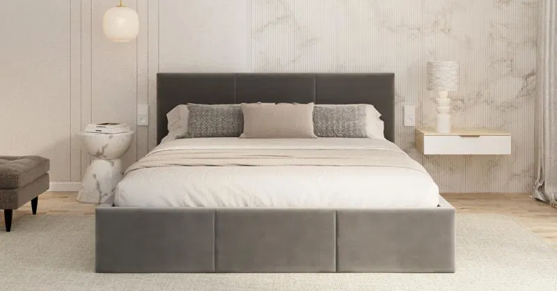 Čalouněná postel FRESIA 180x200 s kovovým zdvižným roštem GRAFIT TRINITY