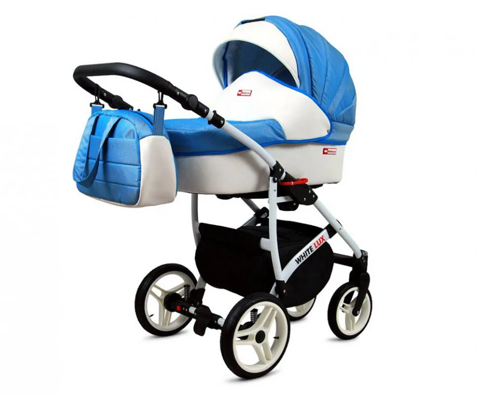 Kočárek 2v1 BabyLux White Lux Ocean Blue